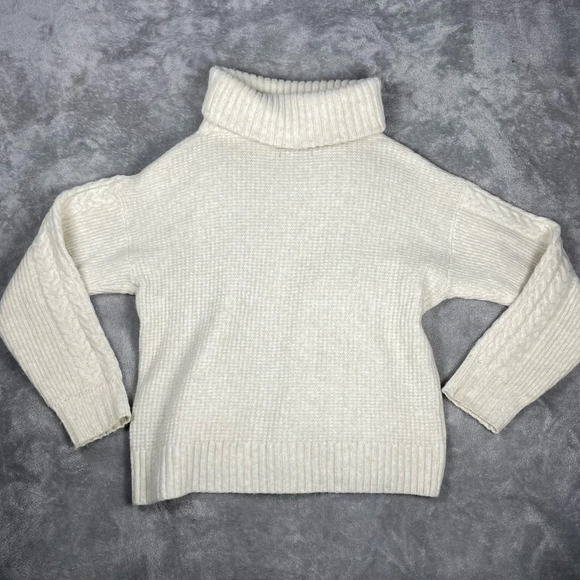 Something Navy Sweater Womens XS Cream Wool Cable Knit Texture Cowl Neck Casual - Picture 6 of 8